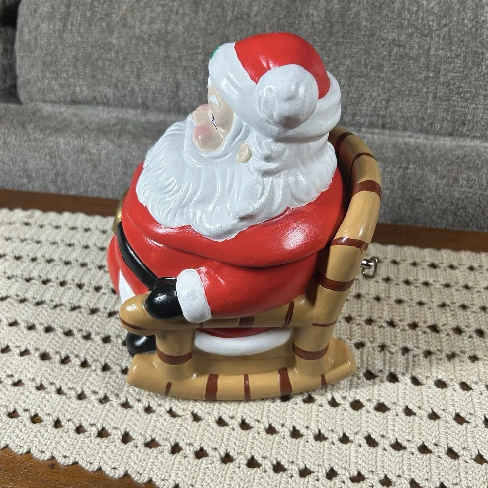 Vtg Ceramic Santa Claus in Rocking Chair Gingerbread Cookie Candy Jar Musical